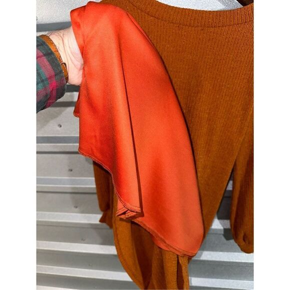 Orange Saints & Hearts Knit L/S Mini Dress w Pockets Size M - Picture 8 of 8